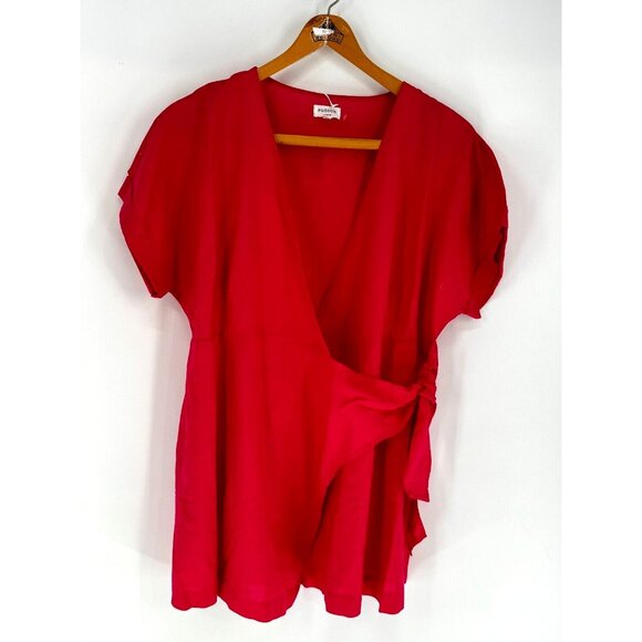 NWT Hudson North Fushsia Pink Red Linen Blend Wrap Belted Summer Dress Sz 2XL - Picture 8 of 15